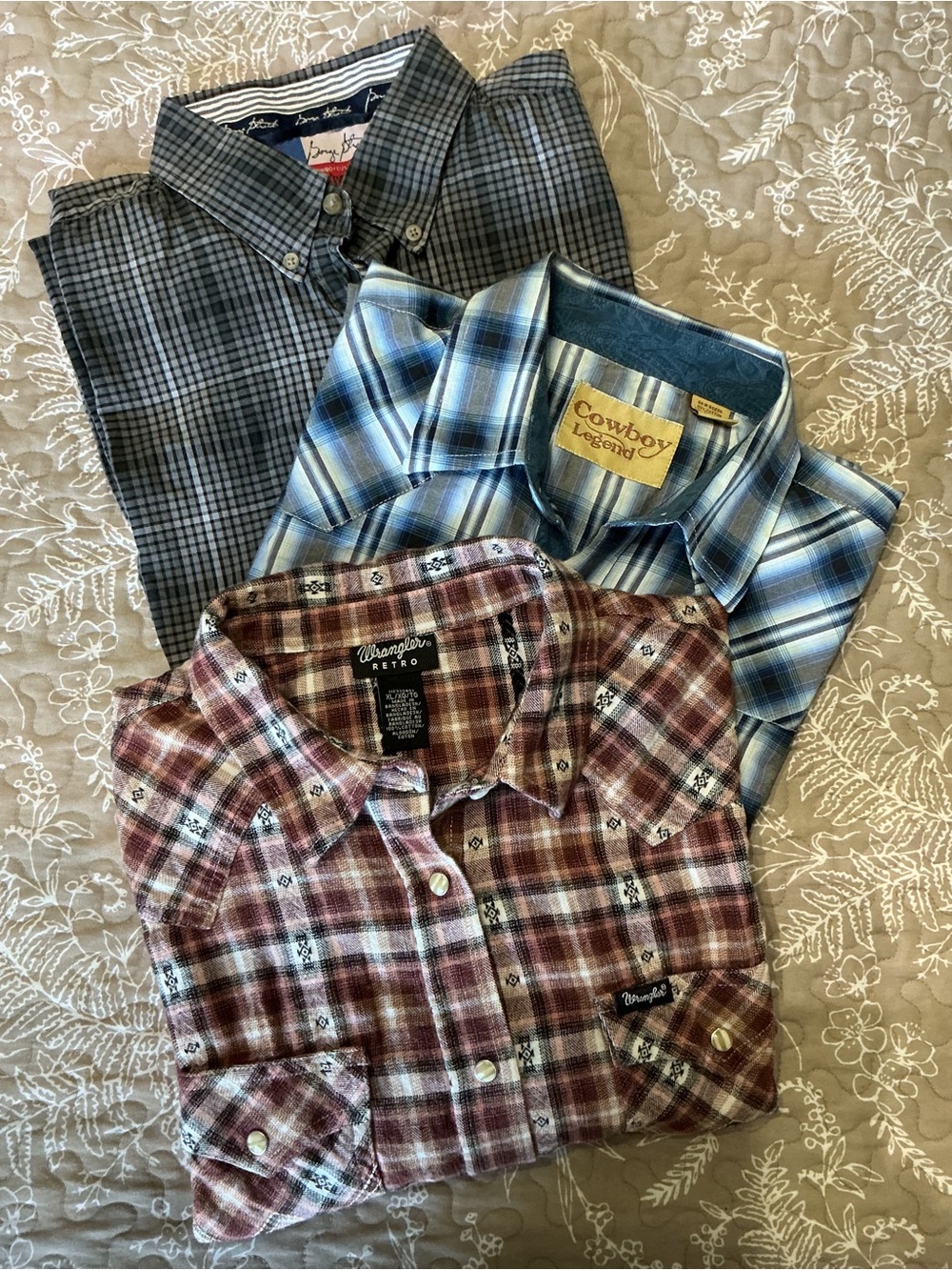 Wrangler/Cowboy Legend Men's XL Western Plaid Button Up 3 Shirt Set